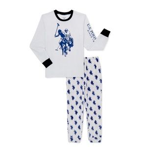 NWT US Polo Assn. Boys Long Sleeve Shirt & Plush Pajama Pants 2-pc Sleep Set 6/7